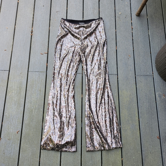 Anthropologie Sequin Snake Python Wide Leg Pants - Picture 8 of 13